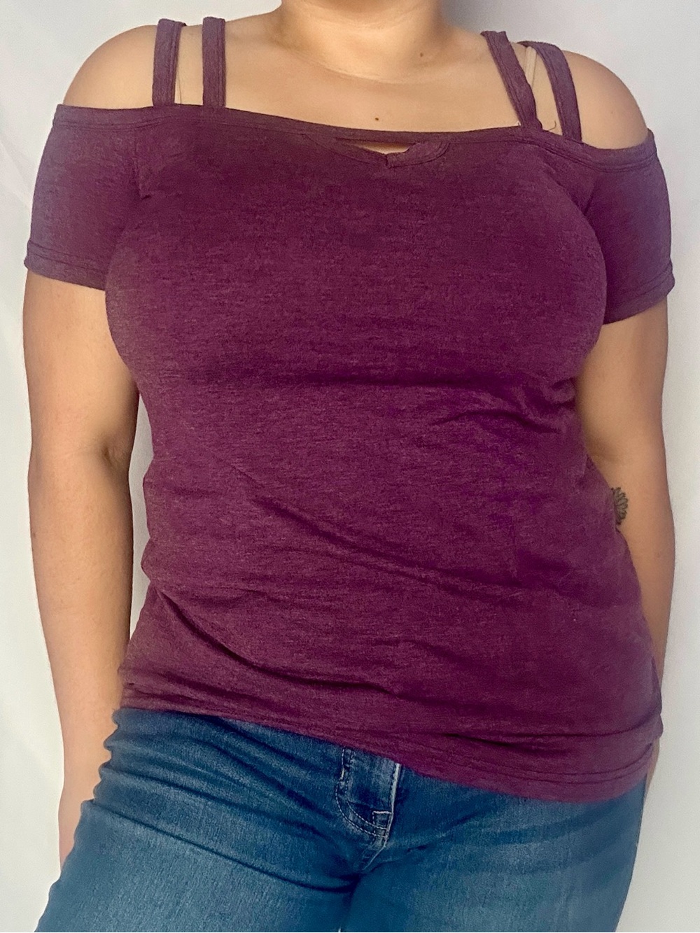Women’s Off-Shoulder Double-Strap Tee in Plum